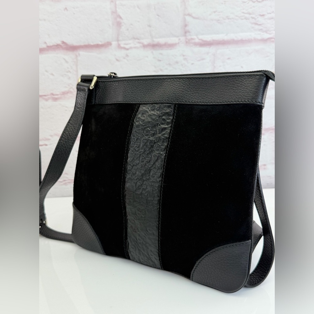 Gucci Black Suede Guccissima Black Messenger Bag